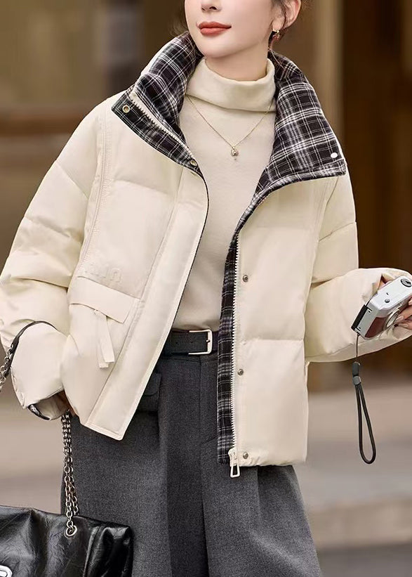 Boutique White Stand Collar Patchwork Duck Down Down Coats Winter