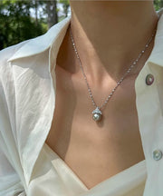 Boutique White Sterling Silver Pearl Zircon Pendant Necklace