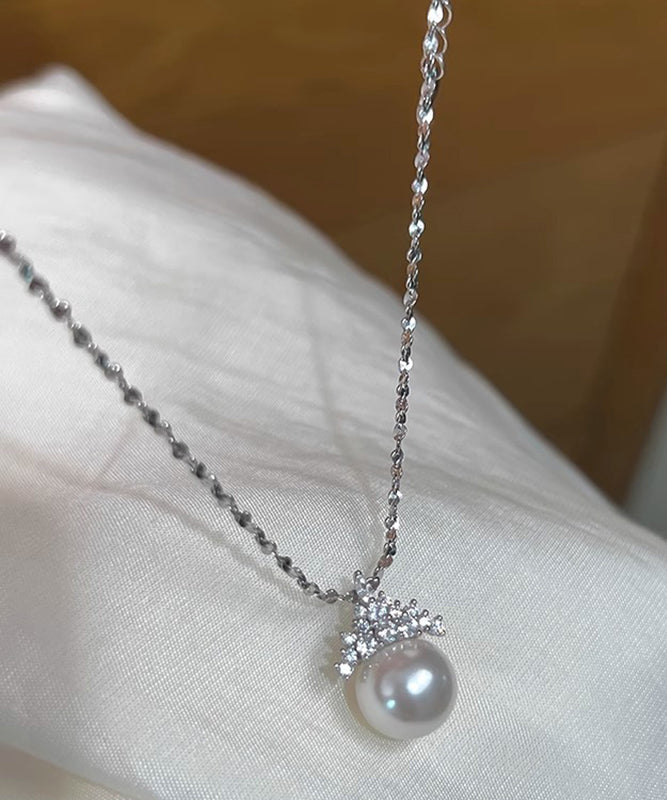 Boutique White Sterling Silver Pearl Zircon Pendant Necklace