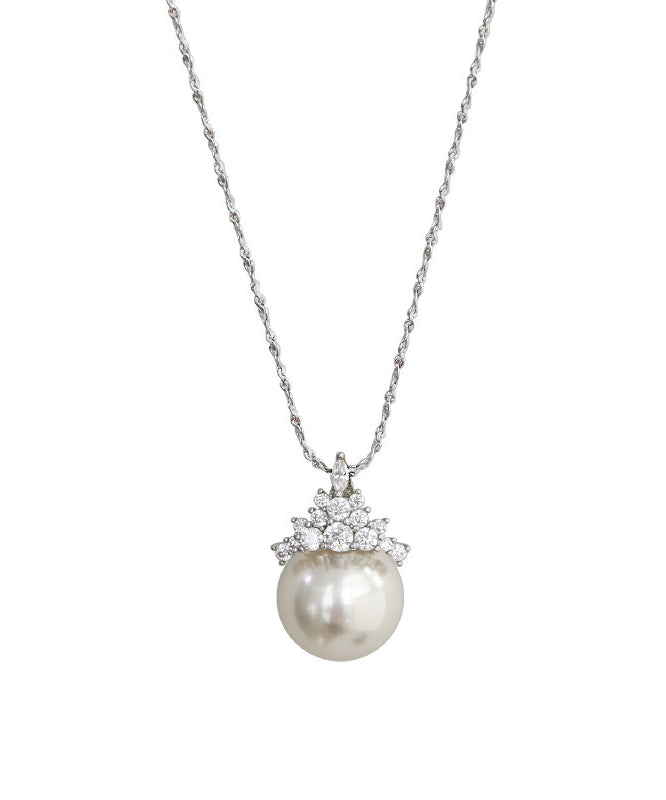 Boutique White Sterling Silver Pearl Zircon Pendant Necklace
