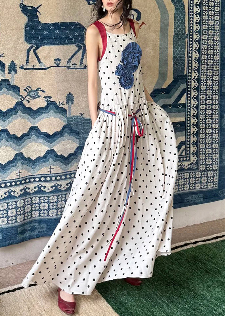 Boutique White Tie Waist Print Cotton Holiday Dress Summer