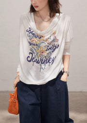 Boutique White Turtle Neck Print Cotton Pullover Sweatshirt Fall