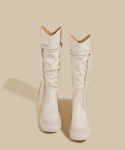 Boutique Wrinkled Splicing Chunky Boots Brown Faux Leather