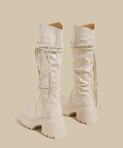 Boutique Wrinkled Splicing Chunky Boots Brown Faux Leather