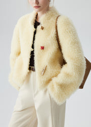 Boutique Yellow Stand Collar Button Woolen Coat Winter