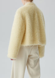 Boutique Yellow Stand Collar Button Woolen Coat Winter