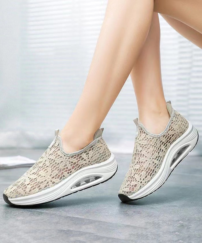 Breathable Mesh Women Hollow Out Lace Splicing Wedge Heels Shoes
