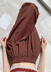 Brick Red Pockets Solid Cotton Summer Crop Pants Elastic Waist