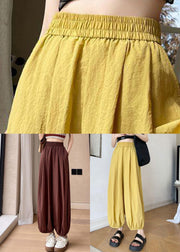 Brick Red Pockets Solid Cotton Summer Crop Pants Elastic Waist