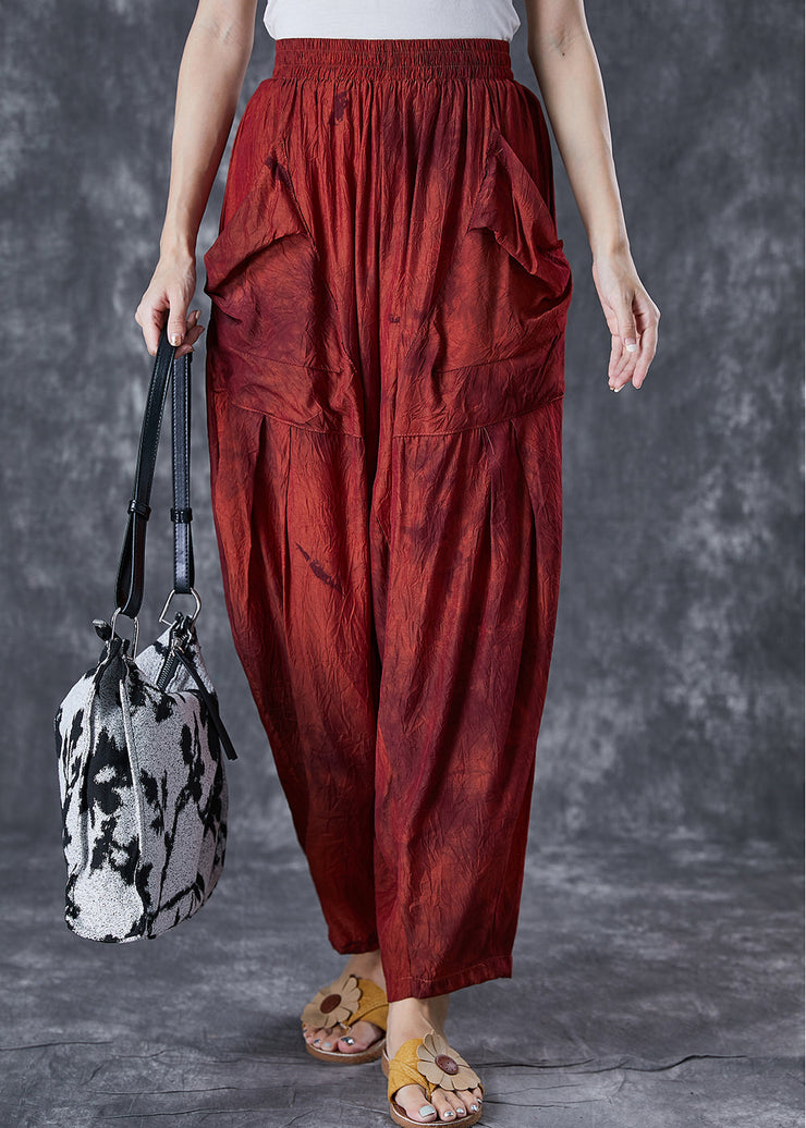 Brick Red Tie Dye Harem Pants Wrinkled Pockets Summer