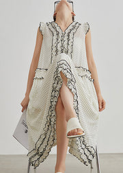 Brief Beige Dot Ruffled Patchwork Maxi Dresses Summer