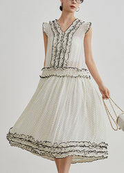 Brief Beige Dot Ruffled Patchwork Maxi Dresses Summer
