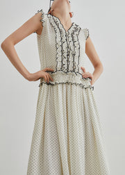 Brief Beige Dot Ruffled Patchwork Maxi Dresses Summer