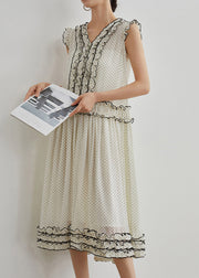 Brief Beige Dot Ruffled Patchwork Maxi Dresses Summer
