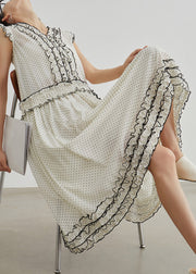 Brief Beige Dot Ruffled Patchwork Maxi Dresses Summer