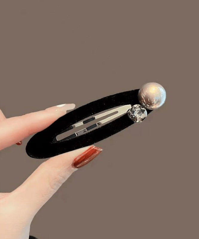 Brief Black Metal Velvet Pearl Hairpin