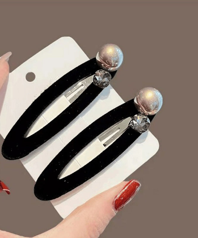 Brief Black Metal Velvet Pearl Hairpin
