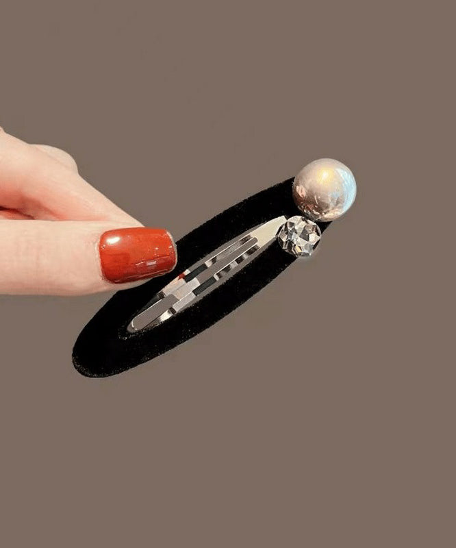 Brief Black Metal Velvet Pearl Hairpin