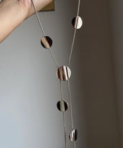 Brief Blue Alloy Asymmetrical Planchet Tassel Pendant Necklace