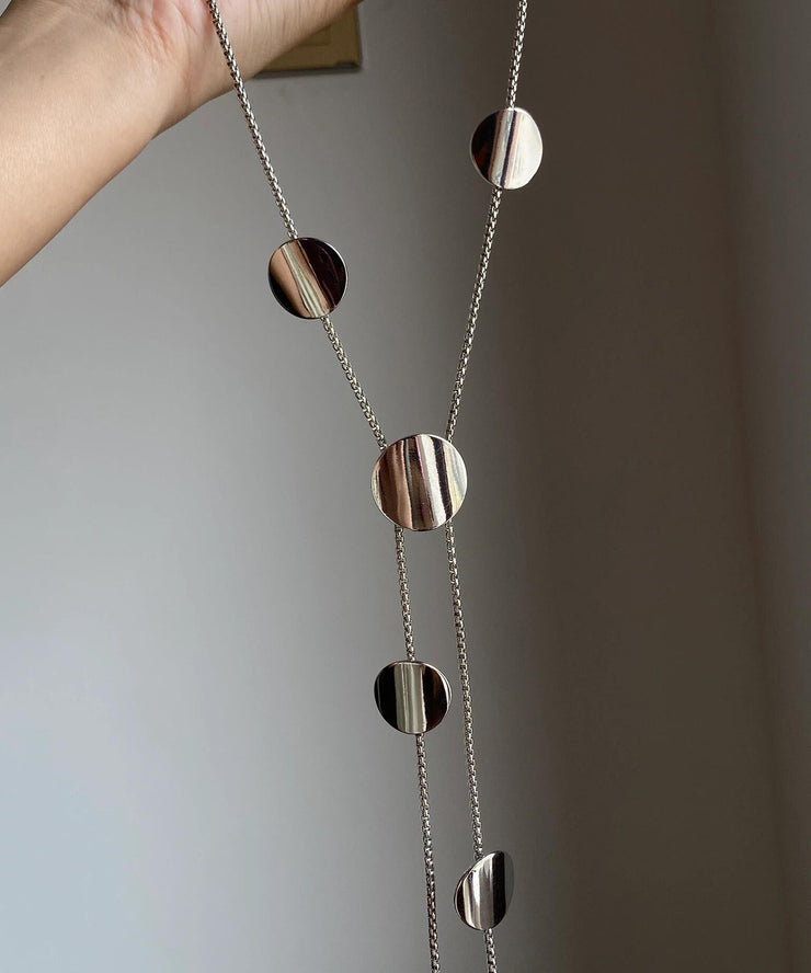 Brief Blue Alloy Asymmetrical Planchet Tassel Pendant Necklace