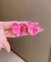 Brief Blue Alloy Zircon Floral Stud Earrings