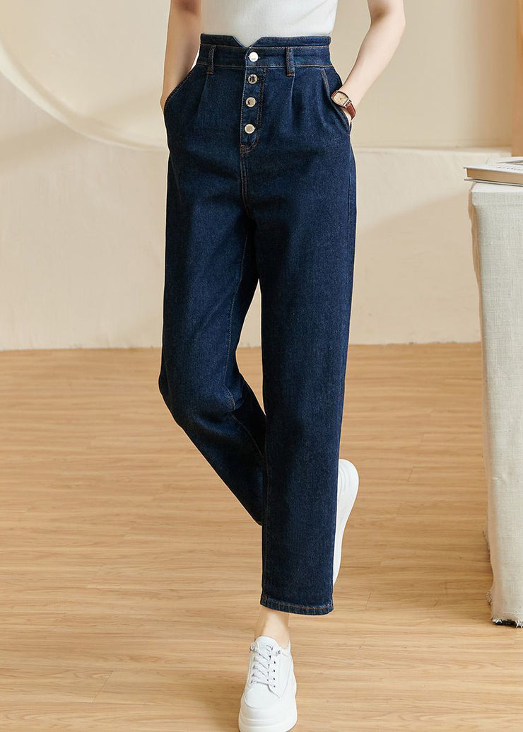 Brief Blue High Waist Pockets Crop Denim Pants Fall