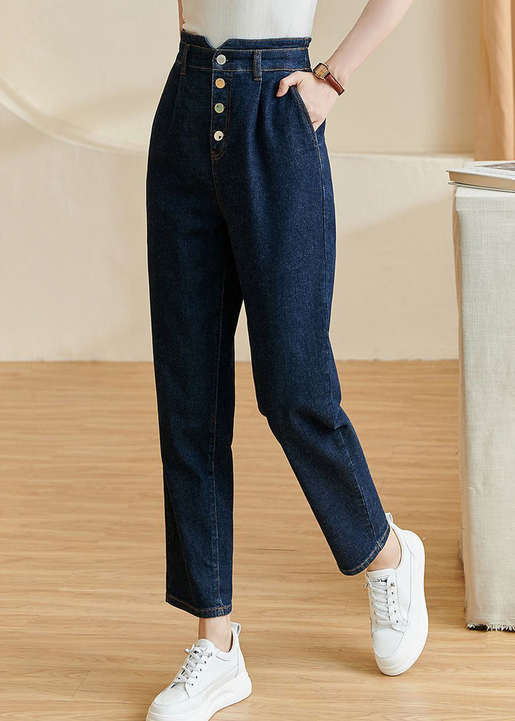 Brief Blue High Waist Pockets Crop Denim Pants Fall