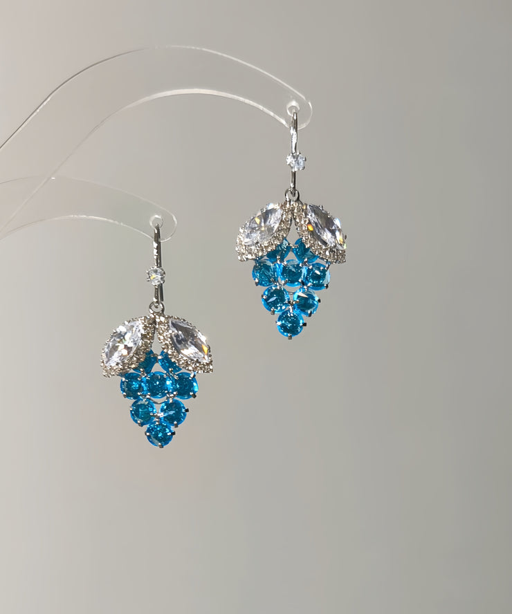 Brief Blue Sterling Silver Zircon Crystal Grape Drop Earrings