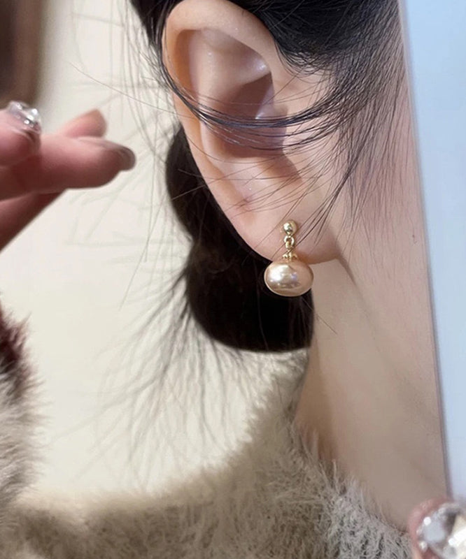 Brief Champagn Copper Alloy Pearl Stud Earrings