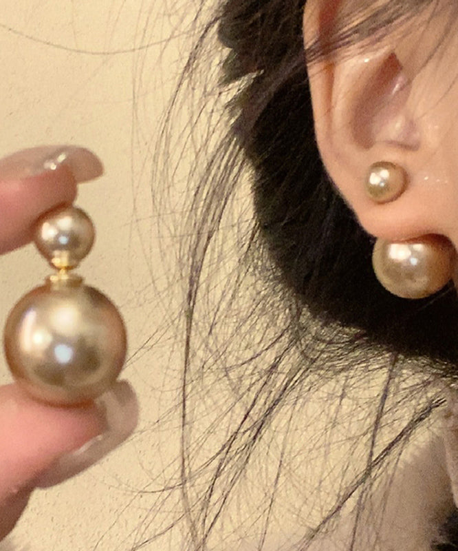 Brief Champagne Metal Alloy Pearl Stud Earrings