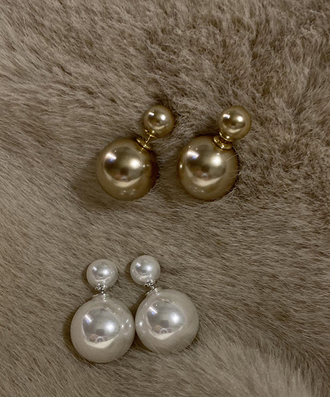 Brief Champagne Metal Alloy Pearl Stud Earrings