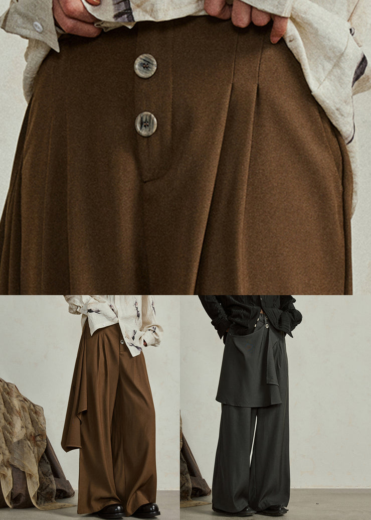 Brief Coffee Pockets Wide Leg Pants Fall