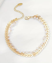 Brief Gold Copper Alloy Pearl Double-Layer Tassel Anklets