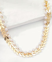 Brief Gold Copper Alloy Pearl Double-Layer Tassel Anklets