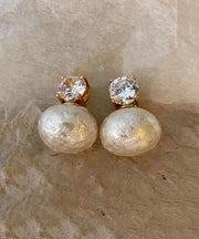 Brief Gold Copper Alloy Zircon Cotton Pearl Stud Earrings
