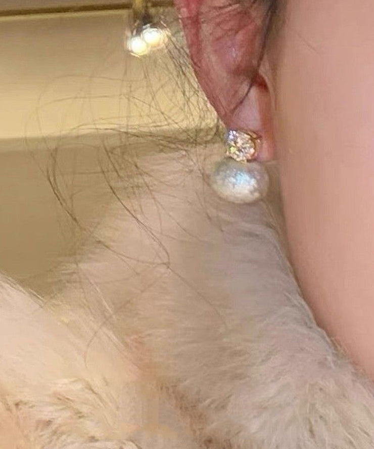 Brief Gold Copper Alloy Zircon Cotton Pearl Stud Earrings