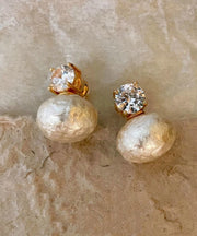 Brief Gold Copper Alloy Zircon Cotton Pearl Stud Earrings