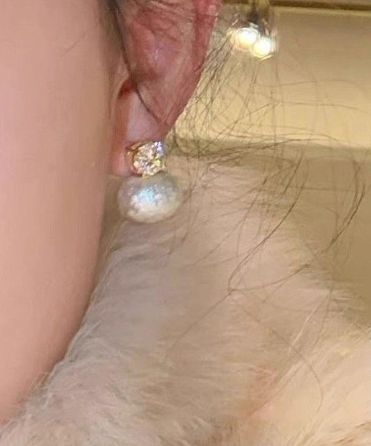 Brief Gold Copper Alloy Zircon Cotton Pearl Stud Earrings