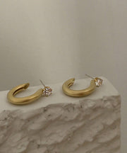 Brief Gold Metal Zircon C-Shaped Hoop Earrings
