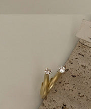 Brief Gold Metal Zircon C-Shaped Hoop Earrings