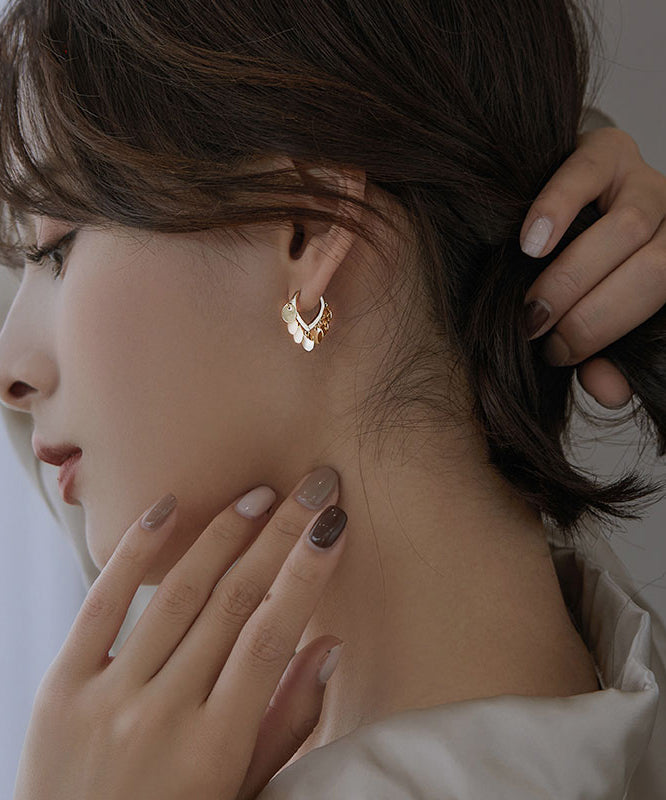 Brief Gold Sterling Silver Alloy Love Sequins Hoop Earrings