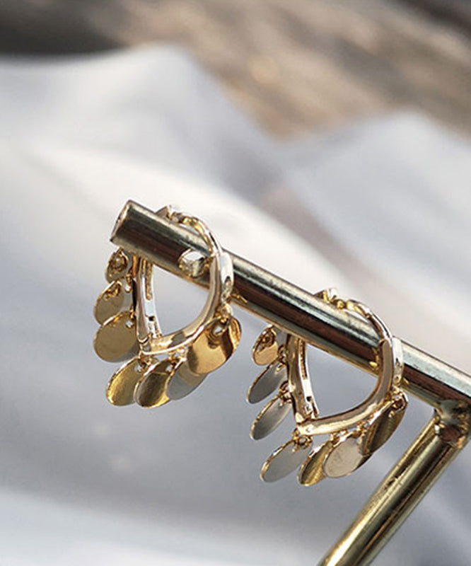 Brief Gold Sterling Silver Alloy Love Sequins Hoop Earrings