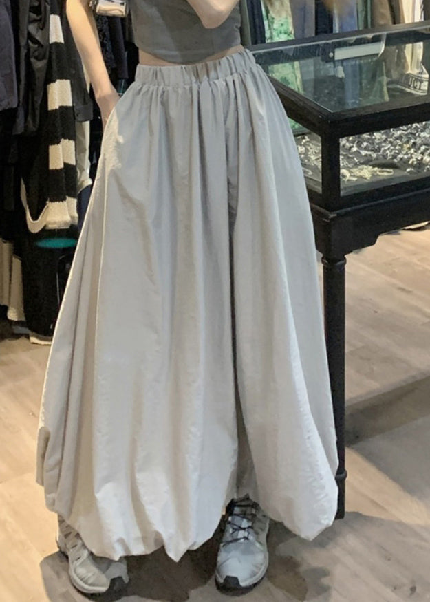 Brief Grey Elastic Waist Pockets Maxi Skirt