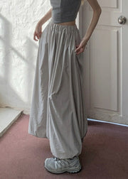 Brief Grey Elastic Waist Pockets Maxi Skirt