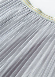 Brief Light Gray Wrinkled Sequins Tulle Skirt Summer