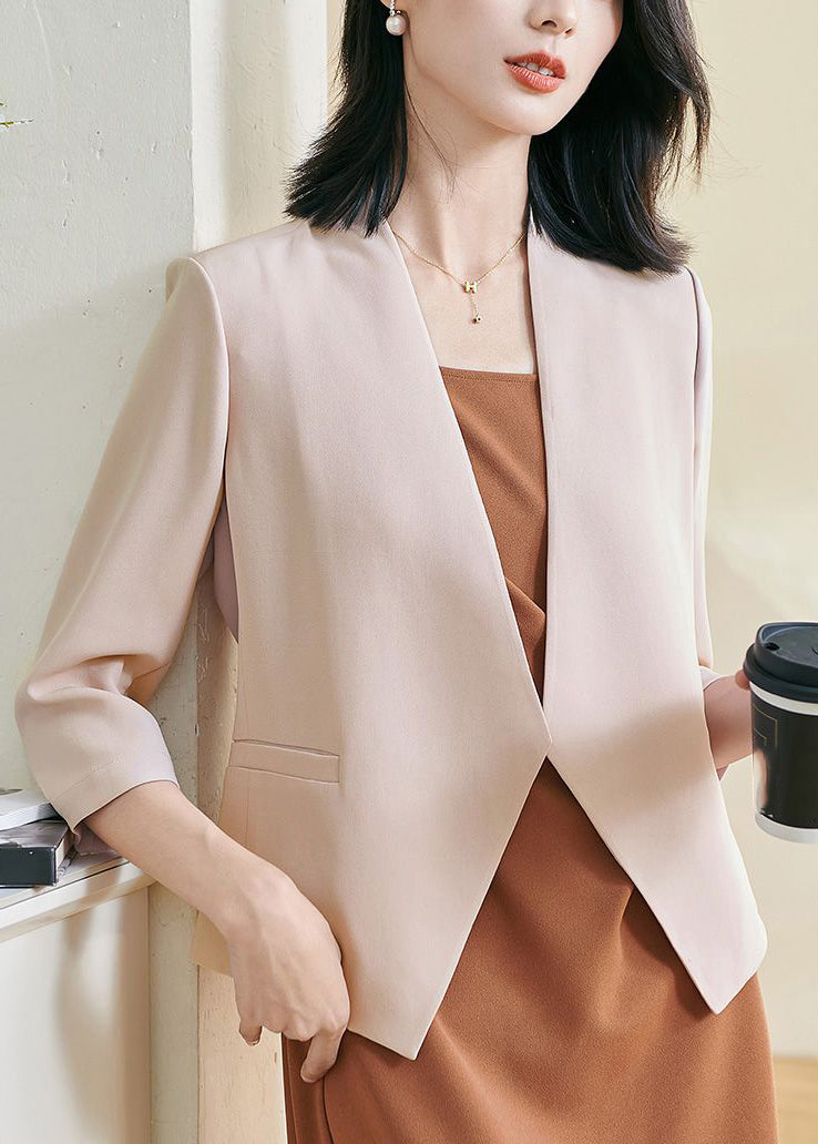 Brief Light Khaki V Neck Patchwork Coat Bracelet Sleeve