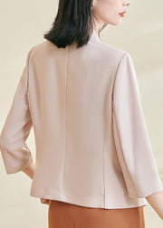 Brief Light Khaki V Neck Patchwork Coat Bracelet Sleeve
