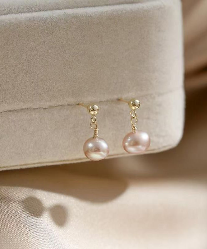 Brief Light Purple 14K Gold Pearl Drop Earrings