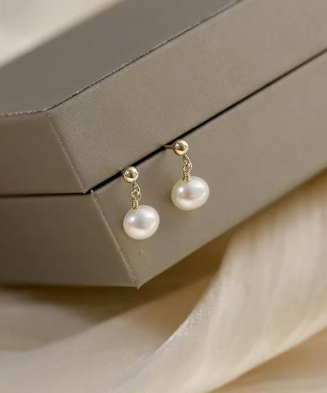 Brief Light Purple 14K Gold Pearl Drop Earrings