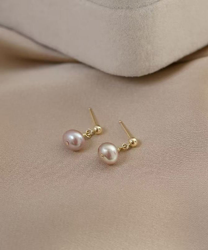 Brief Light Purple 14K Gold Pearl Drop Earrings